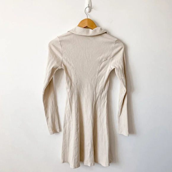 Zara Polo Ribbed Knit Stretch Long Sleeve Mini Dress Beige Sand Size Small - Picture 7 of 8
